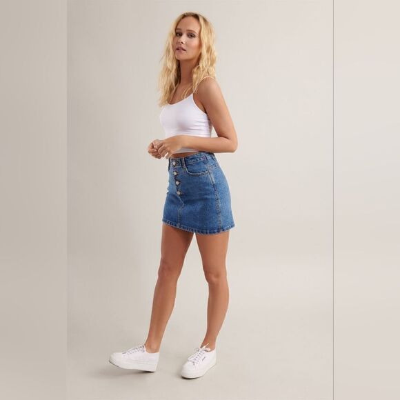 Button Front Size XS Garage Blue Denim Skirt - Picture 2 of 10
